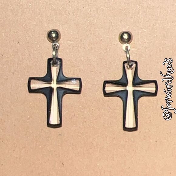 Cross-Shaped Glass Design Stud Dangle Earrings - Picture 3 of 8